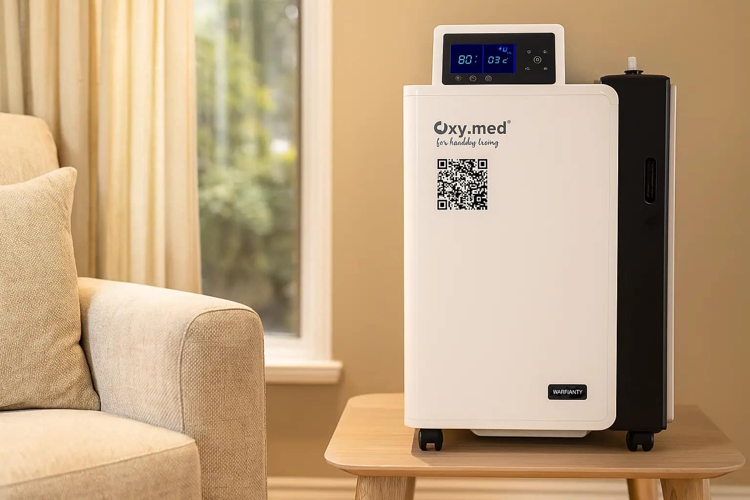 Modern oxygen concentrator device in Bangalore home setting - premium healthcare equipment