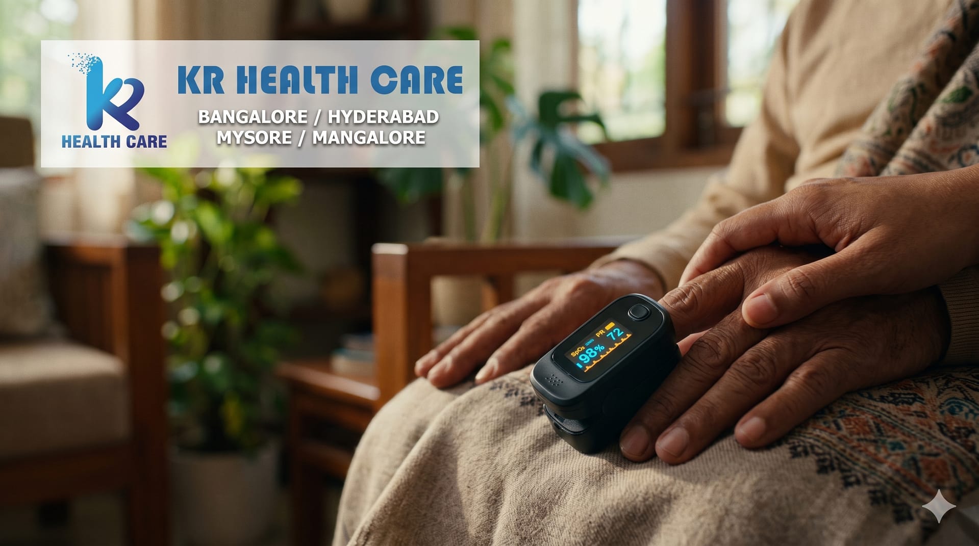 Pulse oximeter on elderly finger – KR Health Care
