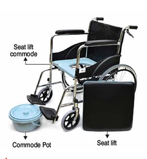 wheel chair with seat lift commode